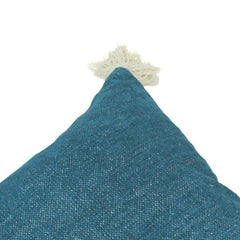 Handwoven Cotton Cushion Cover with Tassels – Teal Blue | 45x45 cm Decorative Throw Pillow Cover