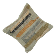 Handwoven Jute Cushion Cover – Multi Stripe Textured Design | Rustic Boho Home Décor | 18x18 Inch