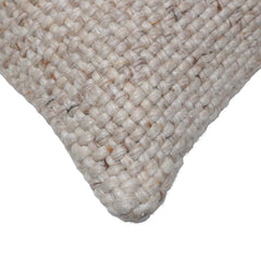 Handwoven Wool Cushion Cover 45x45 cm | Textured Natural Ivory Decorative Throw Pillow Cover | Handmade Boho Sofa Cushion Cover with Concealed Zipper
