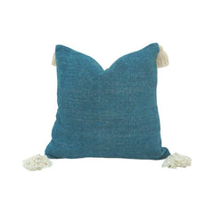Handwoven Cotton Cushion Cover with Tassels – Teal Blue | 45x45 cm Decorative Throw Pillow Cover