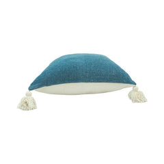 Handwoven Cotton Cushion Cover with Tassels – Teal Blue | 45x45 cm Decorative Throw Pillow Cover