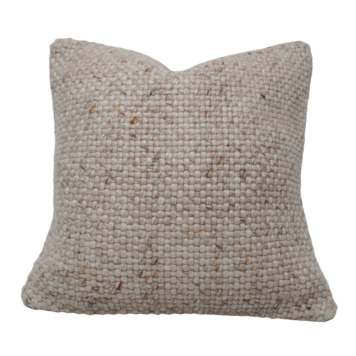 Handwoven Wool Cushion Cover 45x45 cm | Textured Natural Ivory Decorative Throw Pillow Cover | Handmade Boho Sofa Cushion Cover with Concealed Zipper - Bulk manufacturer & supplier from Panipat, India
