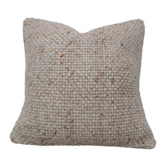 Handwoven Wool Cushion Cover 45x45 cm | Textured Natural Ivory Decorative Throw Pillow Cover | Handmade Boho Sofa Cushion Cover with Concealed Zipper