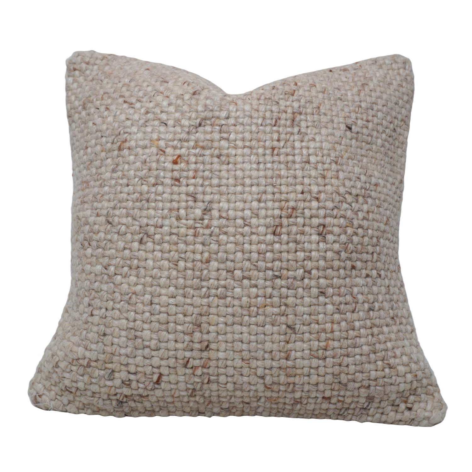 Handwoven Wool Cushion Cover 45x45 cm | Textured Natural Ivory Decorative Throw Pillow Cover | Handmade Boho Sofa Cushion Cover with Concealed Zipper