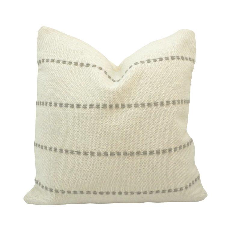 Handmade Ivory Cotton Cushion Cover with Grey Woven Stripes | 45x45 cm Minimalist Decorative Pillow Cover