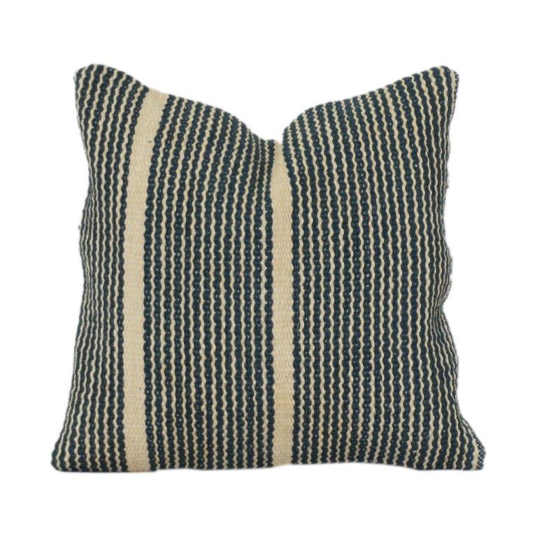 Handwoven Striped Cotton Cushion Cover | Textured Woven Design | Neutral & Indigo Decor Pillow | 45x45 cm - Bulk manufacturer & supplier from Panipat, India