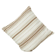 Handwoven Cotton Cushion Cover 45x45 cm | Neutral Beige & Brown Textured Stripe Design | Decorative Sofa Pillow Cover