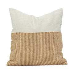Dual Tone Cotton Cushion Cover 45x45 cm | Minimal Beige & Stripe Design | Modern Sofa Pillow Cover