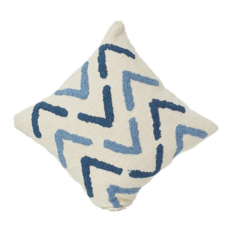 Tufted Cotton Cushion Cover 45x45 cm – Blue Abstract Geometric Pattern | Textured Modern Throw Pillow