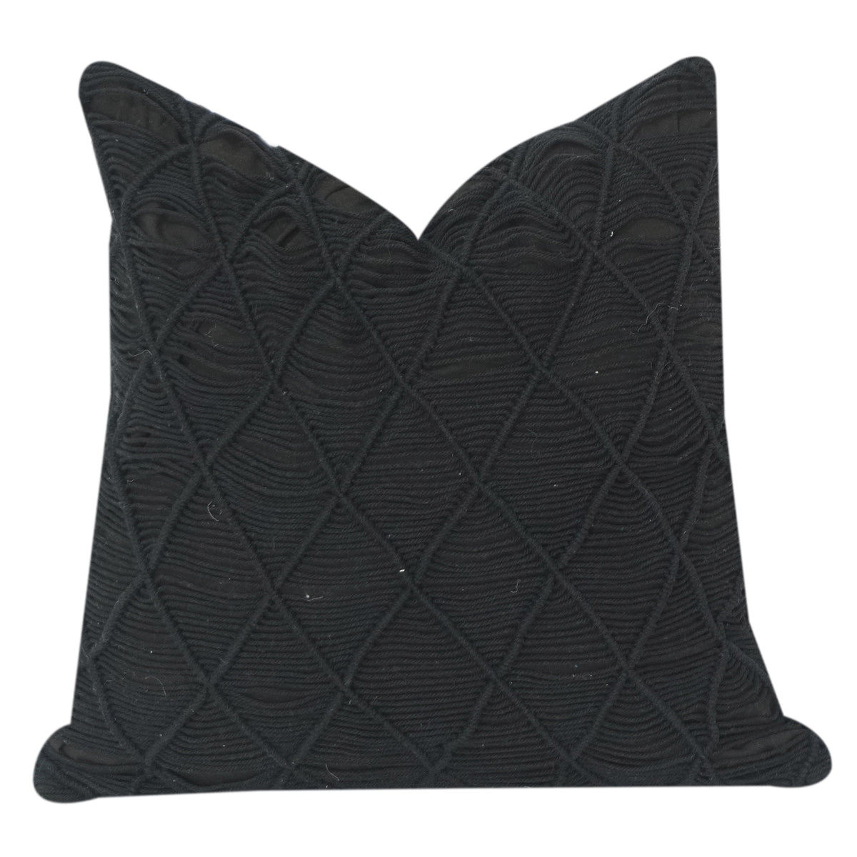 Black Cotton Cord Cushion Cover | Textured Diamond Pattern | Modern Minimal Sofa Pillow Cover 18x18 Inch - Bulk manufacturer & supplier from Panipat, India