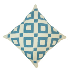 Blue Geometric Embroidered Cotton Cushion Cover | 45x45 cm Decorative Throw Pillow Cover