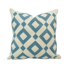Blue Geometric Embroidered Cotton Cushion Cover | 45x45 cm Decorative Throw Pillow Cover
