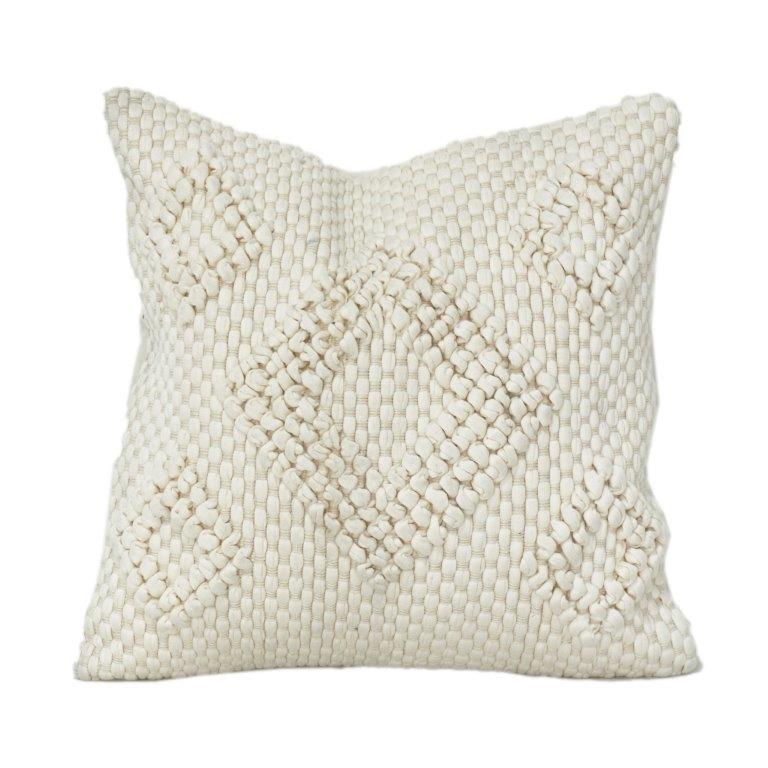 Handwoven Cotton Textured Cushion Cover – Neutral Ivory Diamond Pattern | 45x45 cm