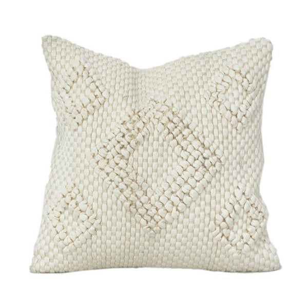 Handwoven Cotton Textured Cushion Cover – Neutral Ivory Diamond Pattern | 45x45 cm