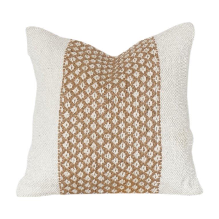 Handwoven Jute & Cotton Cushion Cover – Textured Diamond Stripe Design | 18x18 Inch - Bulk manufacturer & supplier from Panipat, India