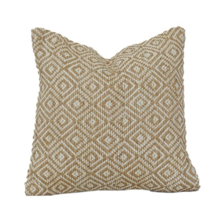 Handgewebter Kissenbezug aus Jute & Baumwolle mit geometrischem Muster | Neutrales Rautenmuster | Boho Rustikales Dekor | 45x45 cm - Bulk manufacturer & supplier from Panipat, India