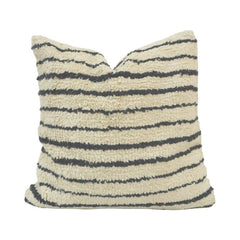 Handcrafted Tufted Cotton Striped Cushion Cover | Black & Ivory Textured Throw Pillow Cover | 45 x 45 cm