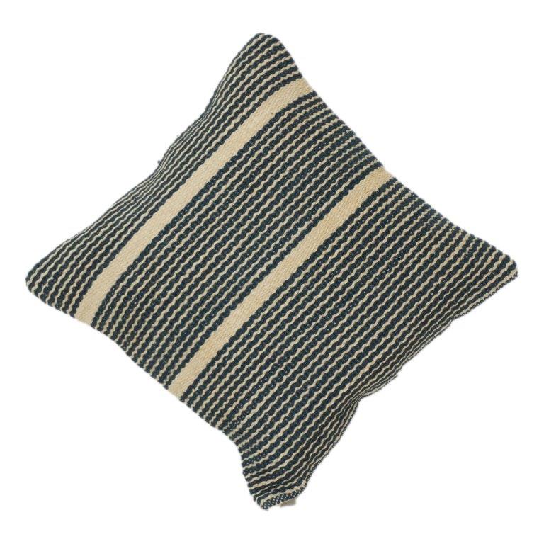 Handwoven Striped Cotton Cushion Cover | Textured Woven Design | Neutral & Indigo Decor Pillow | 45x45 cm