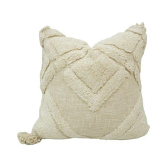 Ivory Tufted Geometric Cotton Cushion Cover – 45x45 cm | Boho Textured Throw Pillow Cover