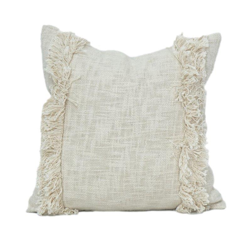 Boho Fransen Baumwoll-Kissenbezug 45x45 cm | Strukturierter Naturbeige Kissenbezug mit Quastenrändern | Moderne minimale Heimdekoration - Bulk manufacturer & supplier from Panipat, India