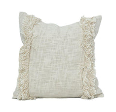 Boho Fransen Baumwoll-Kissenbezug 45x45 cm | Strukturierter Naturbeige Kissenbezug mit Quastenrändern | Moderne minimale Heimdekoration