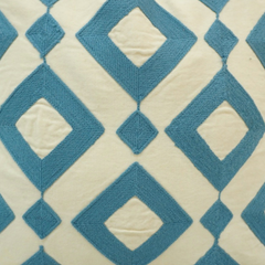 Blue Geometric Embroidered Cotton Cushion Cover | 45x45 cm Decorative Throw Pillow Cover