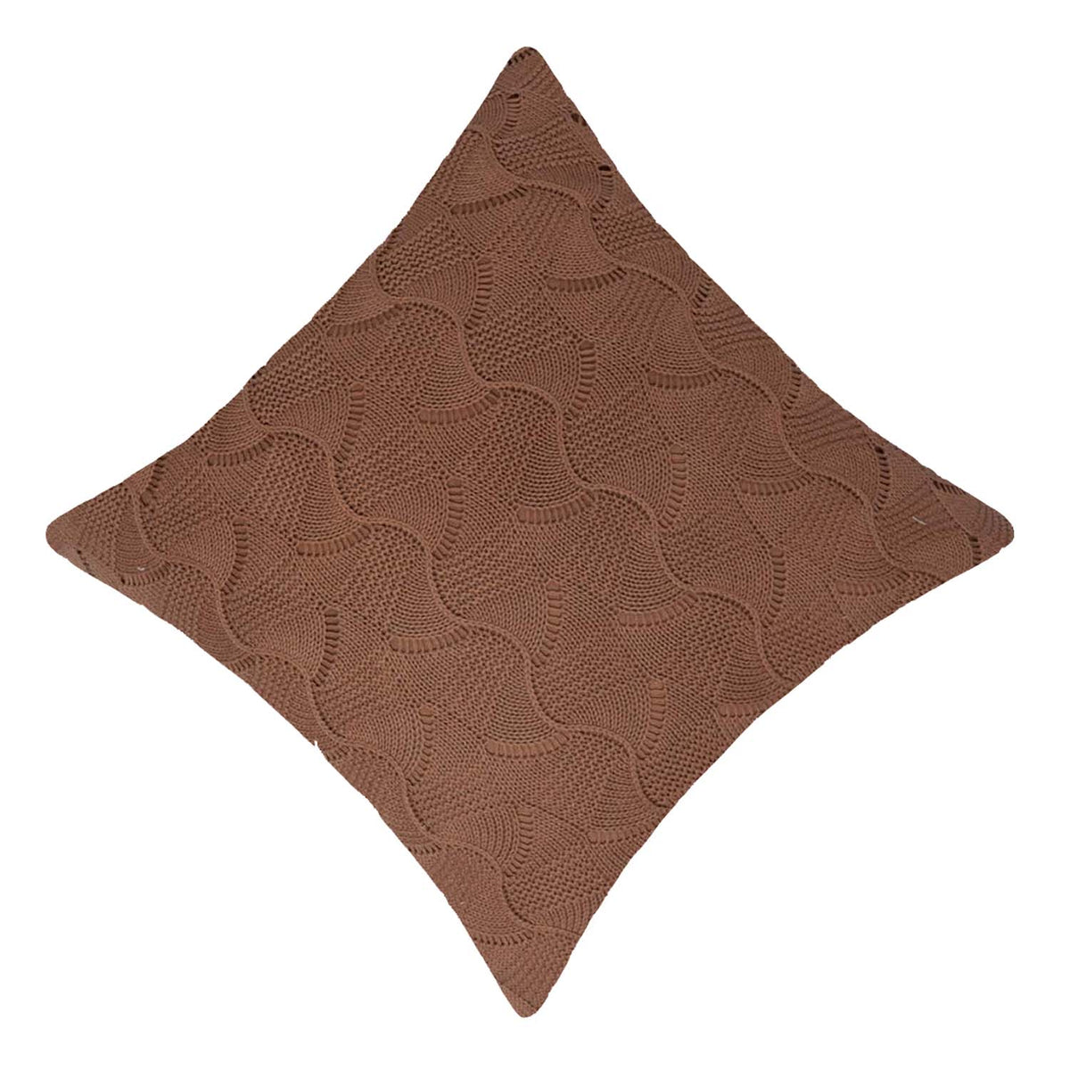 Hand Knitted Cotton Cushion Cover 45x45 cm | Textured Geometric Knit Pattern | Soft Decorative Throw Pillow Cover with Concealed Zip | Brown | 100% Cotton - Bulk manufacturer & supplier from Panipat, India