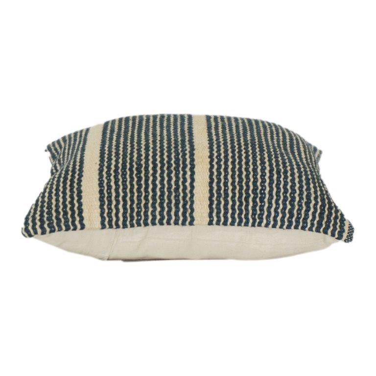 Handwoven Striped Cotton Cushion Cover | Textured Woven Design | Neutral & Indigo Decor Pillow | 45x45 cm - Bulk manufacturer & supplier from Panipat, India
