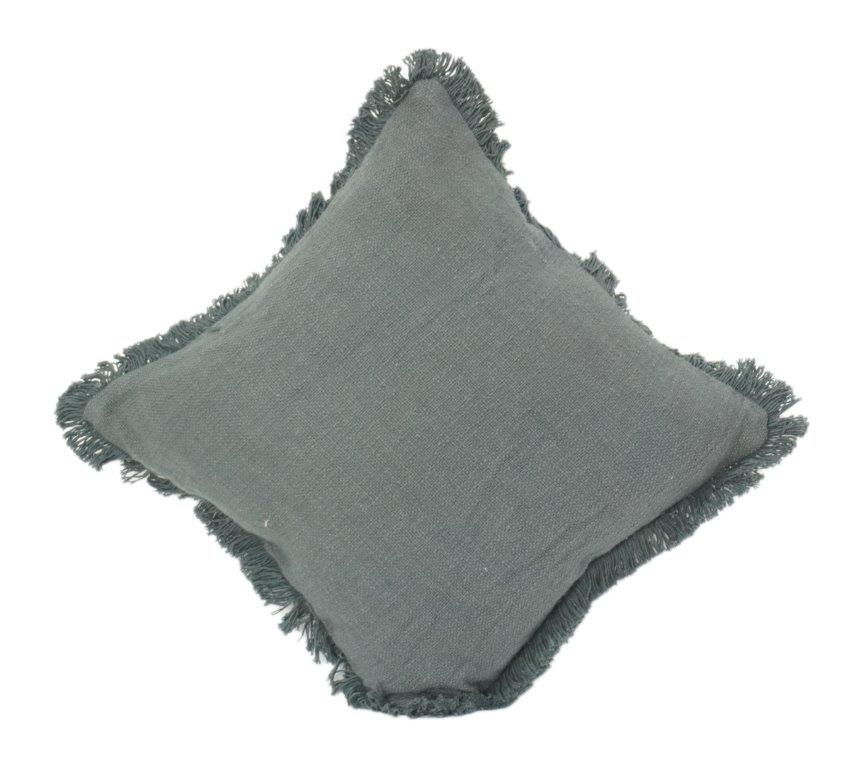 Solid Sage Green Cotton Cushion Cover with Fringed Edges | Minimalist Textured Throw Pillow Cover | 18x18 Inch - Bulk manufacturer & supplier from Panipat, India