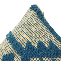 Handwoven Cotton Cushion Cover 45x45 cm with Geometric Tufted Pattern | Textured Blue & Beige Decorative Pillow Case