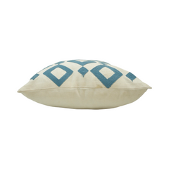 Blue Geometric Embroidered Cotton Cushion Cover | 45x45 cm Decorative Throw Pillow Cover