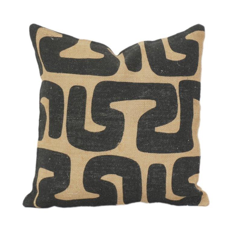 Abstract Tribal Print Jute Cushion Cover | Handcrafted Natural Fabric Pillow Cover | 18x18 Inch Decorative Throw Pillow Case