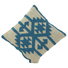 Handwoven Cotton Cushion Cover 45x45 cm with Geometric Tufted Pattern | Textured Blue & Beige Decorative Pillow Case