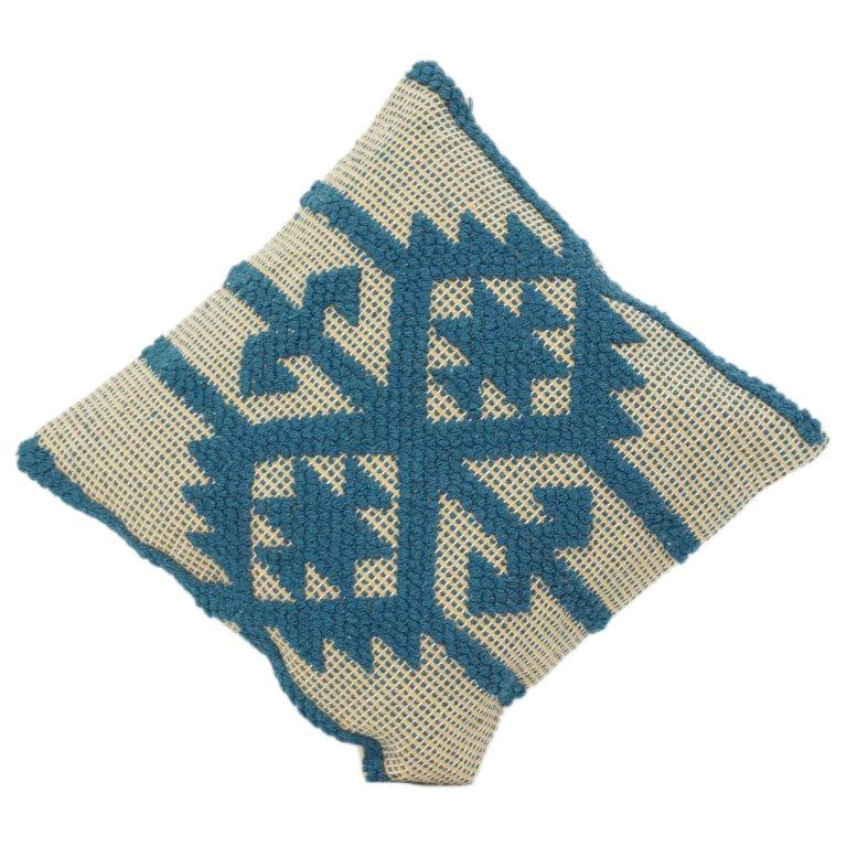 Handwoven Cotton Cushion Cover 45x45 cm with Geometric Tufted Pattern | Textured Blue & Beige Decorative Pillow Case