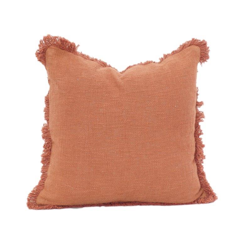 Rust Cotton Cushion Cover with Fringe Edges | Textured Solid Throw Pillow Cover | Boho Modern Home Décor (18x18 Inch) - Bulk manufacturer & supplier from Panipat, India