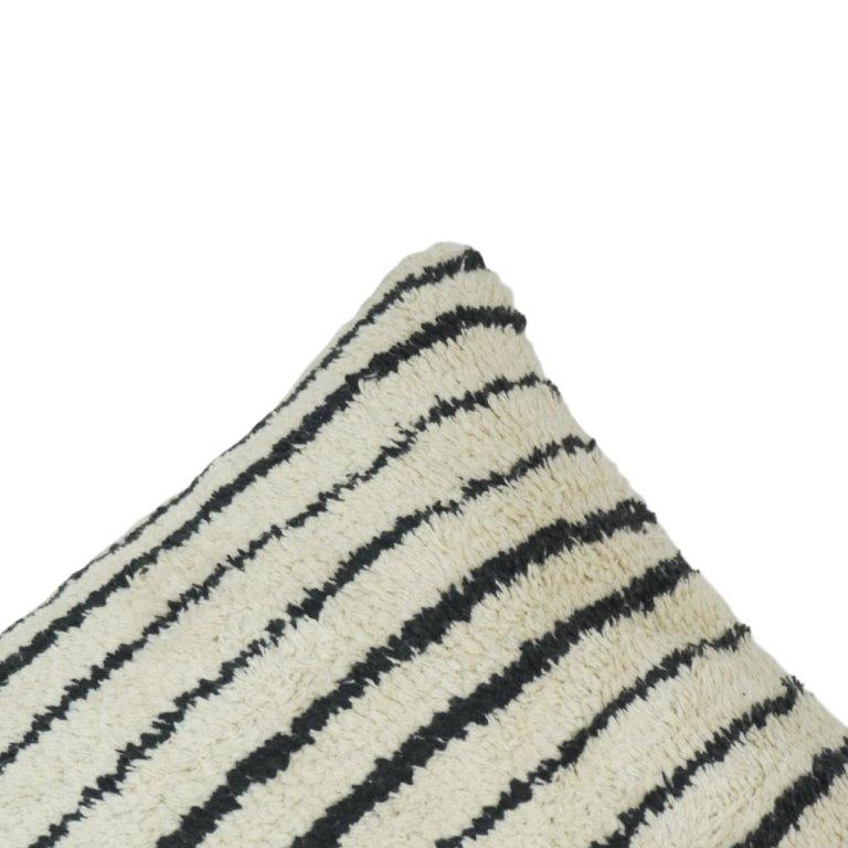 Handcrafted Tufted Cotton Striped Cushion Cover | Black & Ivory Textured Throw Pillow Cover | 45 x 45 cm