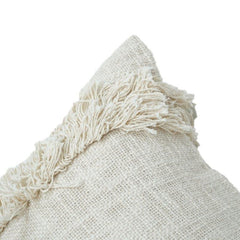Boho Fransen Baumwoll-Kissenbezug 45x45 cm | Strukturierter Naturbeige Kissenbezug mit Quastenrändern | Moderne minimale Heimdekoration