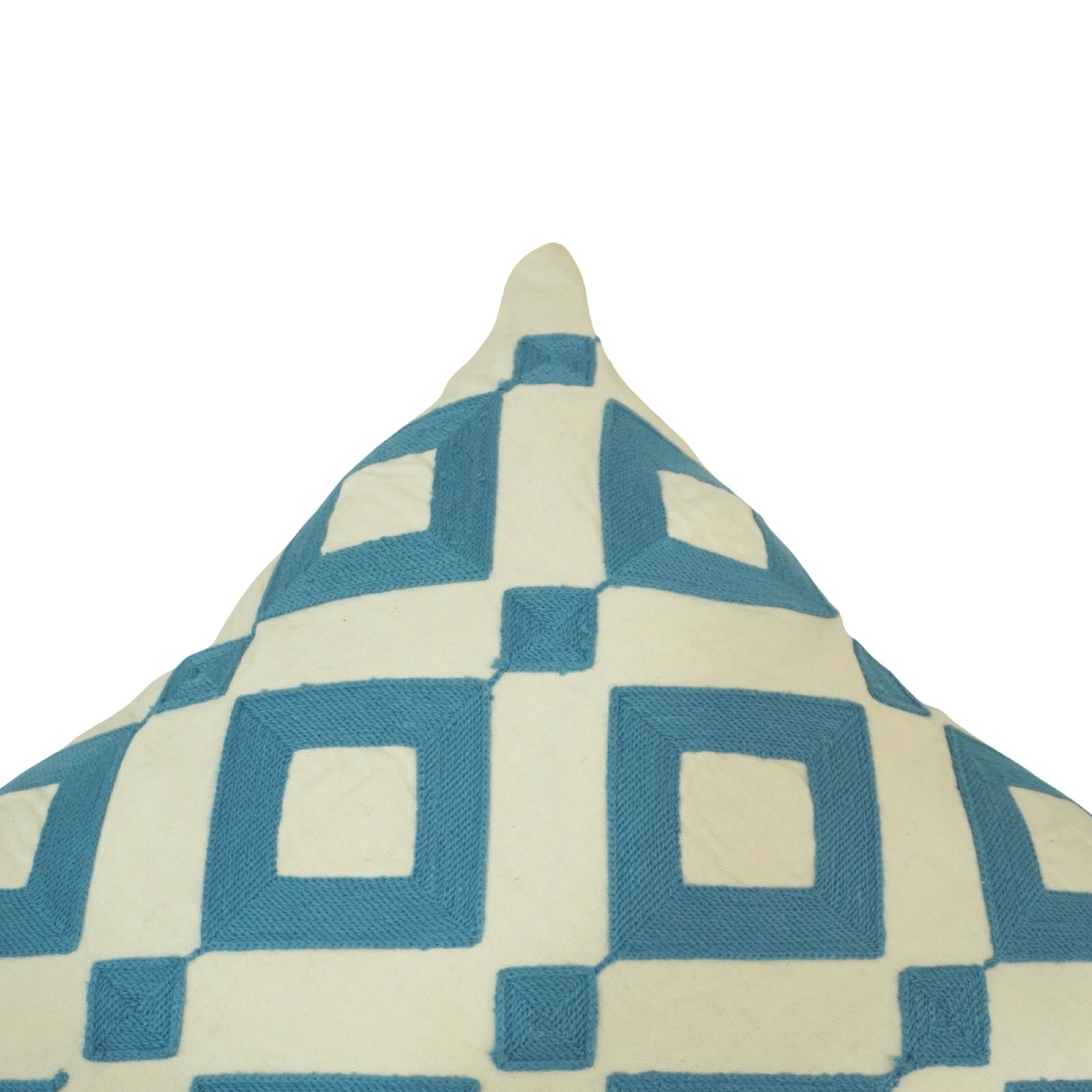Blue Geometric Embroidered Cotton Cushion Cover | 45x45 cm Decorative Throw Pillow Cover - Bulk manufacturer & supplier from Panipat, India