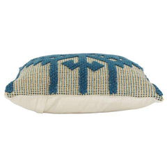 Handwoven Cotton Cushion Cover 45x45 cm with Geometric Tufted Pattern | Textured Blue & Beige Decorative Pillow Case