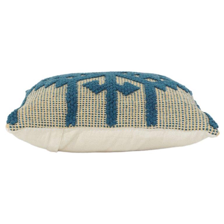 Handwoven Cotton Cushion Cover 45x45 cm with Geometric Tufted Pattern | Textured Blue & Beige Decorative Pillow Case