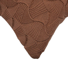 Hand Knitted Cotton Cushion Cover 45x45 cm | Textured Geometric Knit Pattern | Soft Decorative Throw Pillow Cover with Concealed Zip | Brown | 100% Cotton
