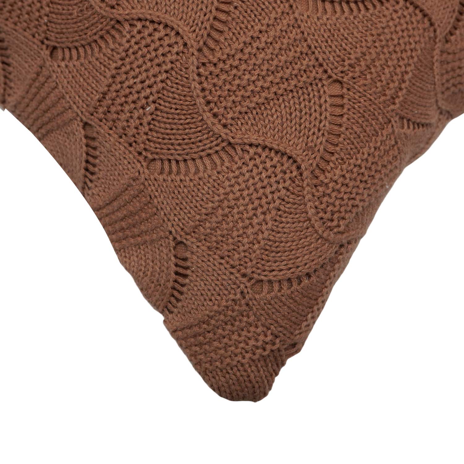 Hand Knitted Cotton Cushion Cover 45x45 cm | Textured Geometric Knit Pattern | Soft Decorative Throw Pillow Cover with Concealed Zip | Brown | 100% Cotton