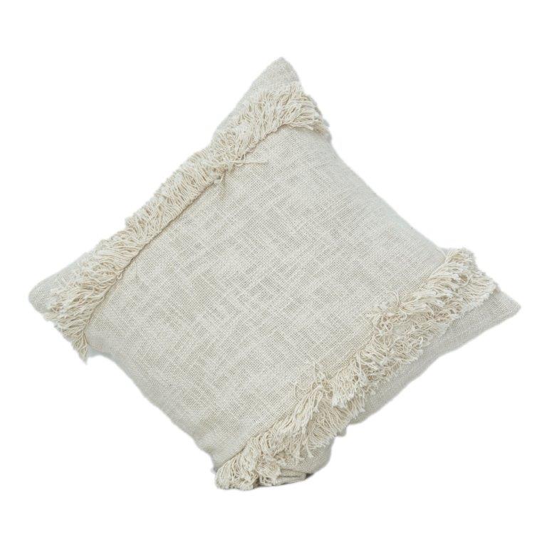 Boho Fransen Baumwoll-Kissenbezug 45x45 cm | Strukturierter Naturbeige Kissenbezug mit Quastenrändern | Moderne minimale Heimdekoration - Bulk manufacturer & supplier from Panipat, India