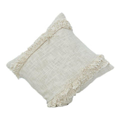Boho Fransen Baumwoll-Kissenbezug 45x45 cm | Strukturierter Naturbeige Kissenbezug mit Quastenrändern | Moderne minimale Heimdekoration