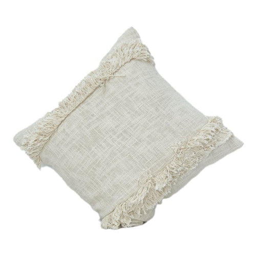 Boho Fringe Cotton Cushion Cover 45x45 cm | Textured Natural Beige Pillow Cover with Tassel Edges | Modern Minimal Home Décor