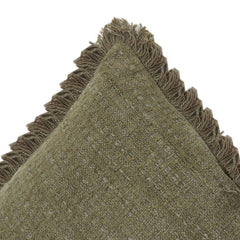 Olive Green Textured Cotton Cushion Cover with Fringed Edges | Rustic Boho Throw Pillow Cover | 18x18 Inch