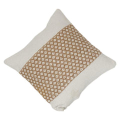 Handwoven Jute & Cotton Cushion Cover – Textured Diamond Stripe Design | 18x18 Inch