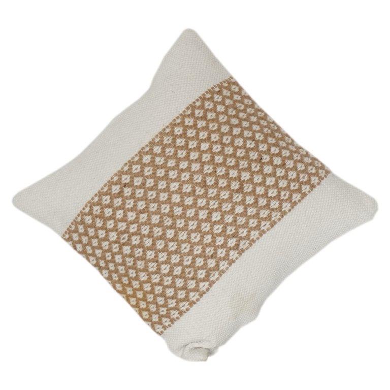 Handwoven Jute & Cotton Cushion Cover – Textured Diamond Stripe Design | 18x18 Inch
