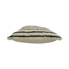 Handcrafted Tufted Cotton Striped Cushion Cover | Black & Ivory Textured Throw Pillow Cover | 45 x 45 cm