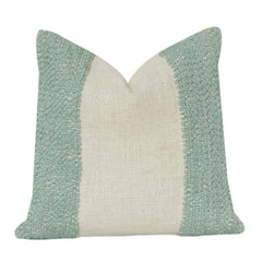 Mint Textured Woven Cotton & polyester Cushion Cover with Neutral Panel | Modern Minimalist Accent Pillow | 18x18 Inch